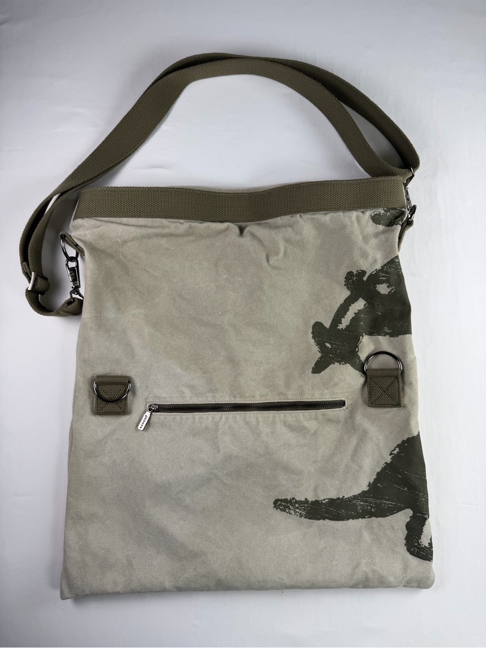 Kangol Canvas Tan and Olive Green Canvas Folding Messenger Bag Adjustable Strap